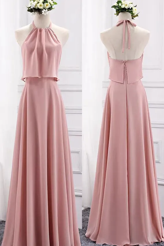 A Line New Style Chiffon Bridesmaid Dress, Pink Multiple Styles Long Dresses UQB0033