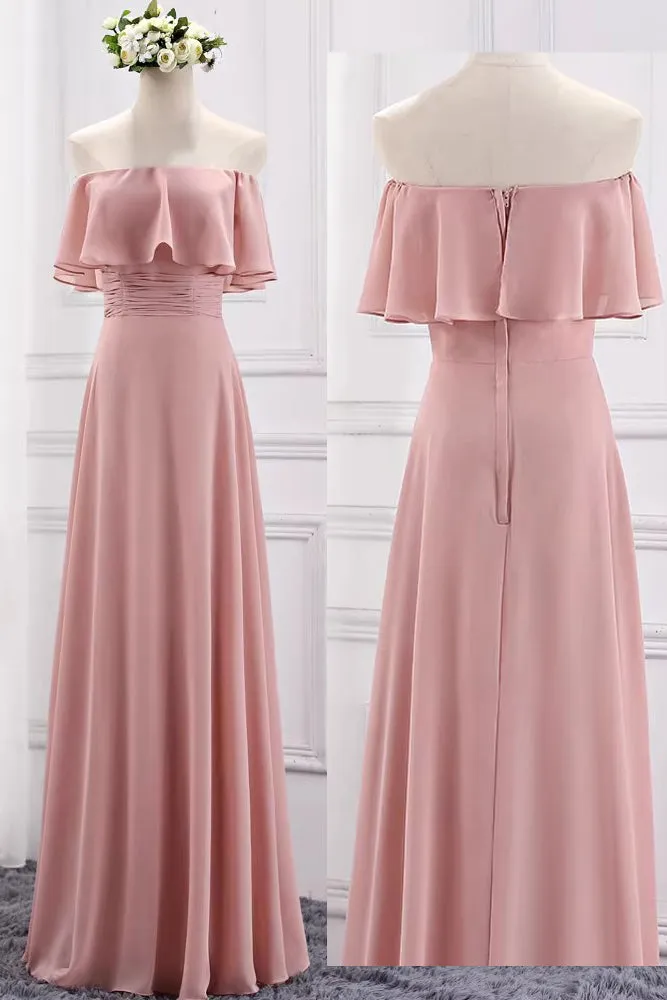 A Line New Style Chiffon Bridesmaid Dress, Pink Multiple Styles Long Dresses UQB0033