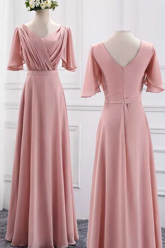 A Line New Style Chiffon Bridesmaid Dress, Pink Multiple Styles Long Dresses UQB0033