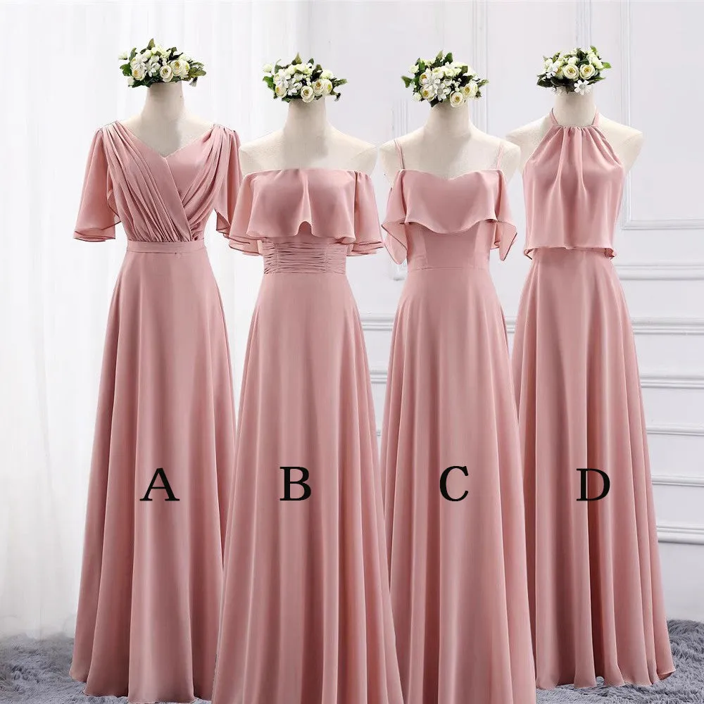 A Line New Style Chiffon Bridesmaid Dress, Pink Multiple Styles Long Dresses UQB0033