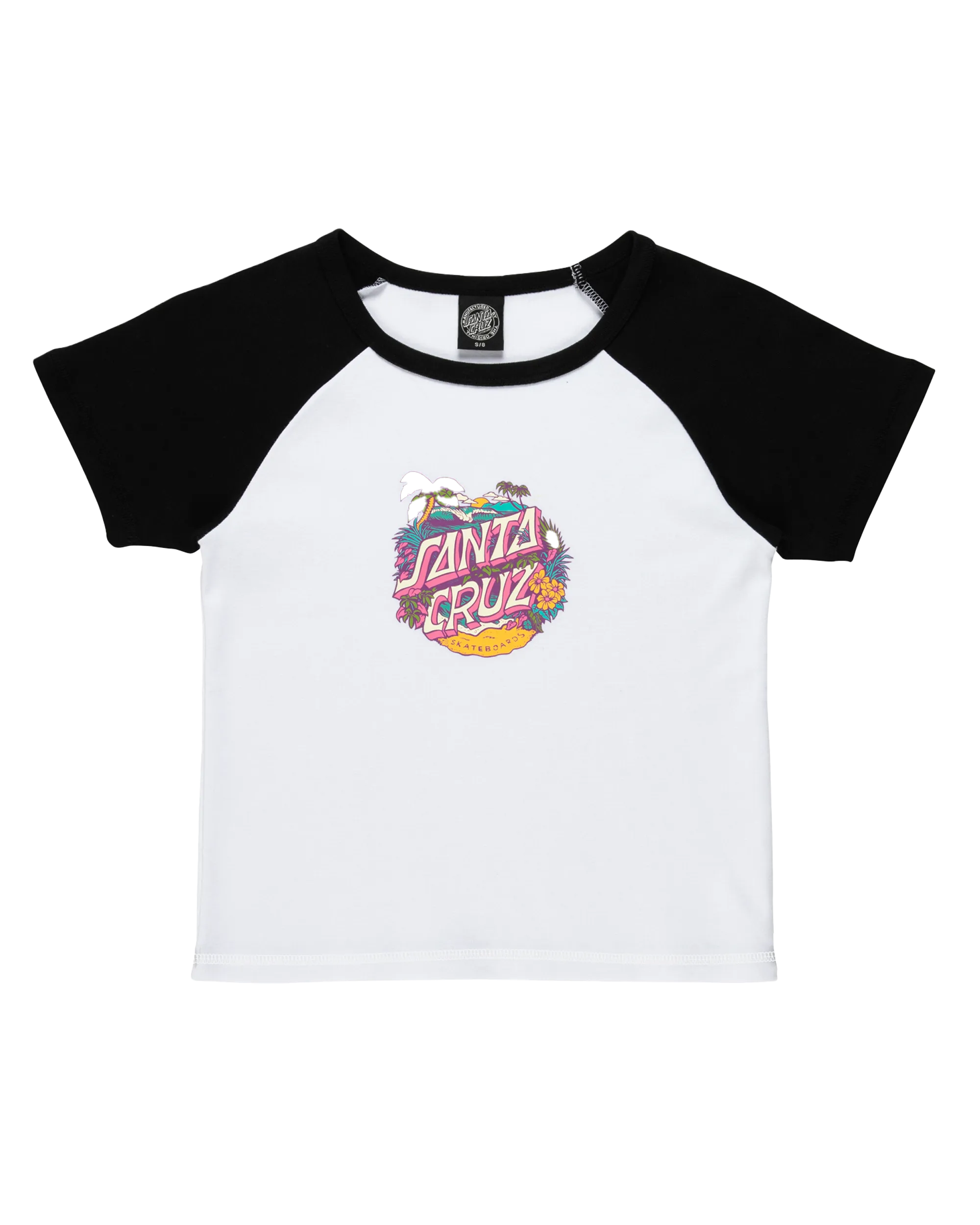 Aloha Dot Front Raglan T-Shirt in White & Black