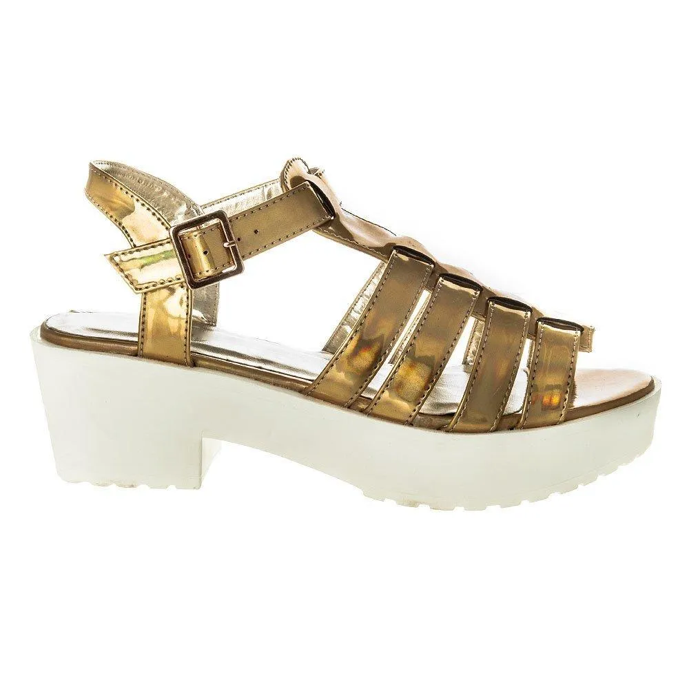 Anne Medium Blocked Heel Gladiator T-Bar Sandal