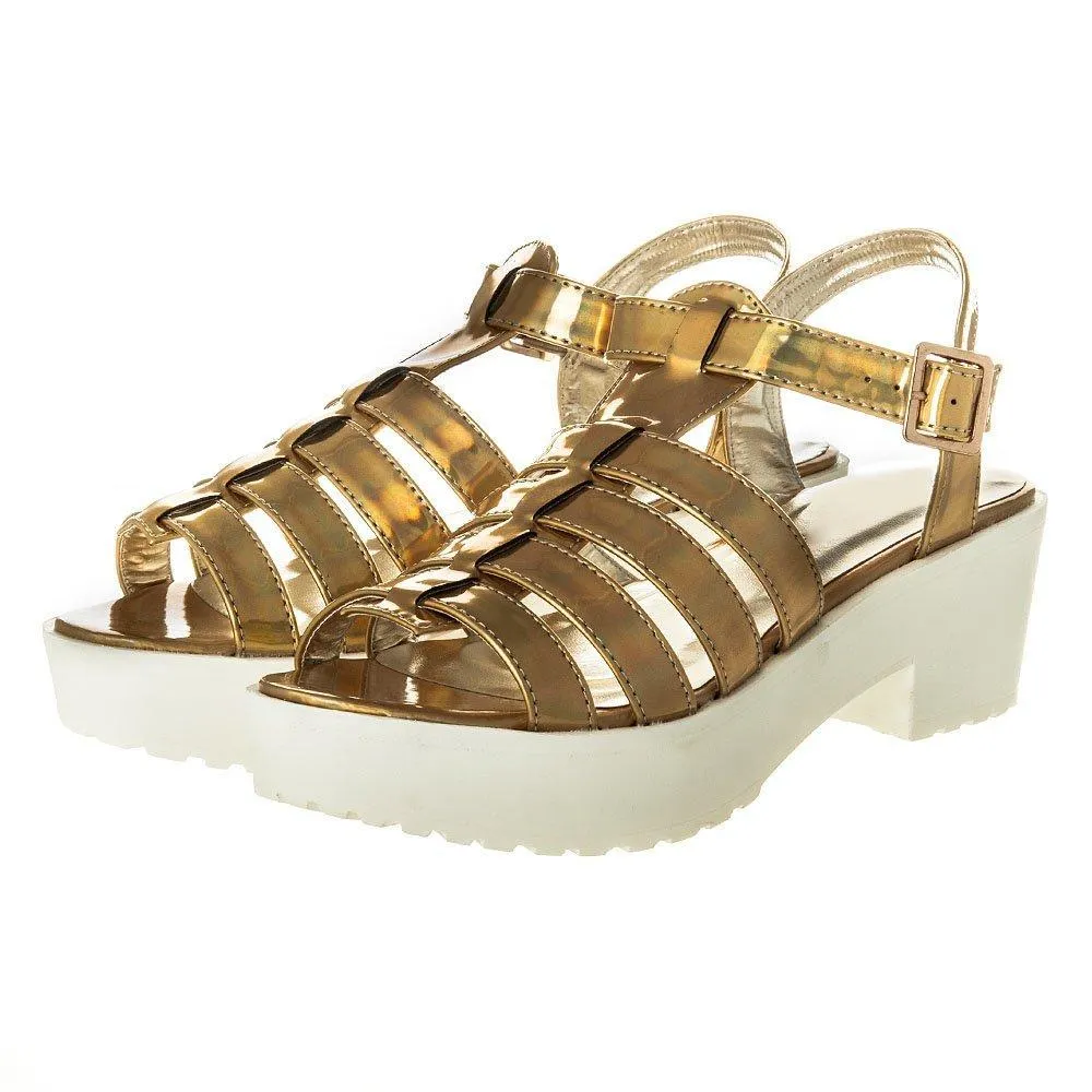 Anne Medium Blocked Heel Gladiator T-Bar Sandal