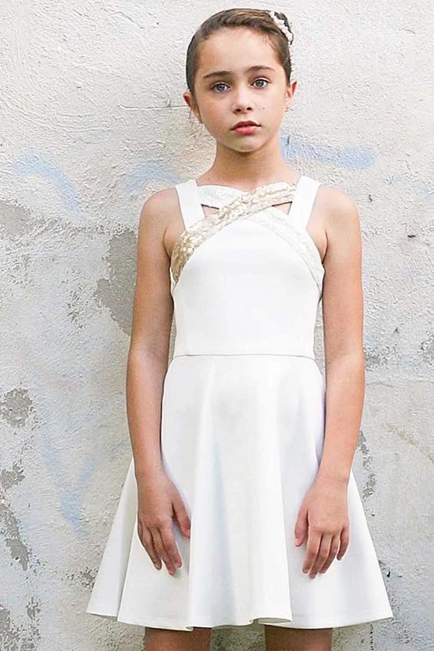 Big Girls Criss Cross Neck Fit and Flare Party Dress