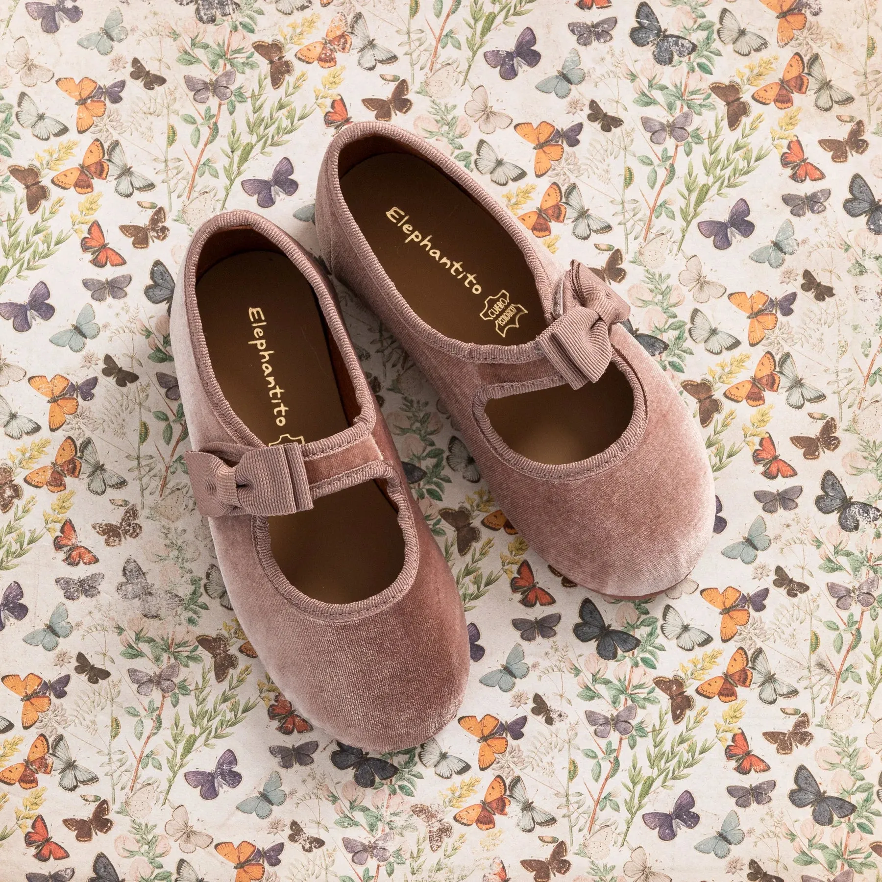 Blush Velvet Mary Janes w/ Bow - Elephantito
