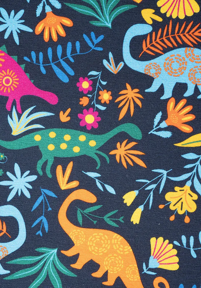 Bronya Multicoloured Dinosaur Print Tiered Hem Cotton Dress