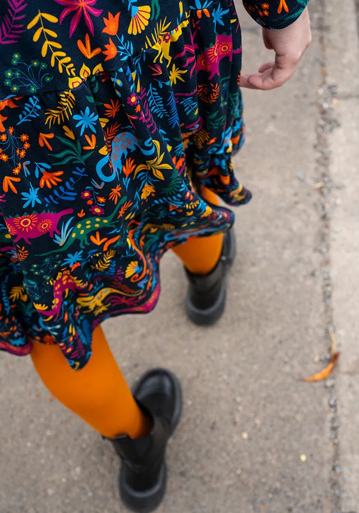 Bronya Multicoloured Dinosaur Print Tiered Hem Cotton Dress