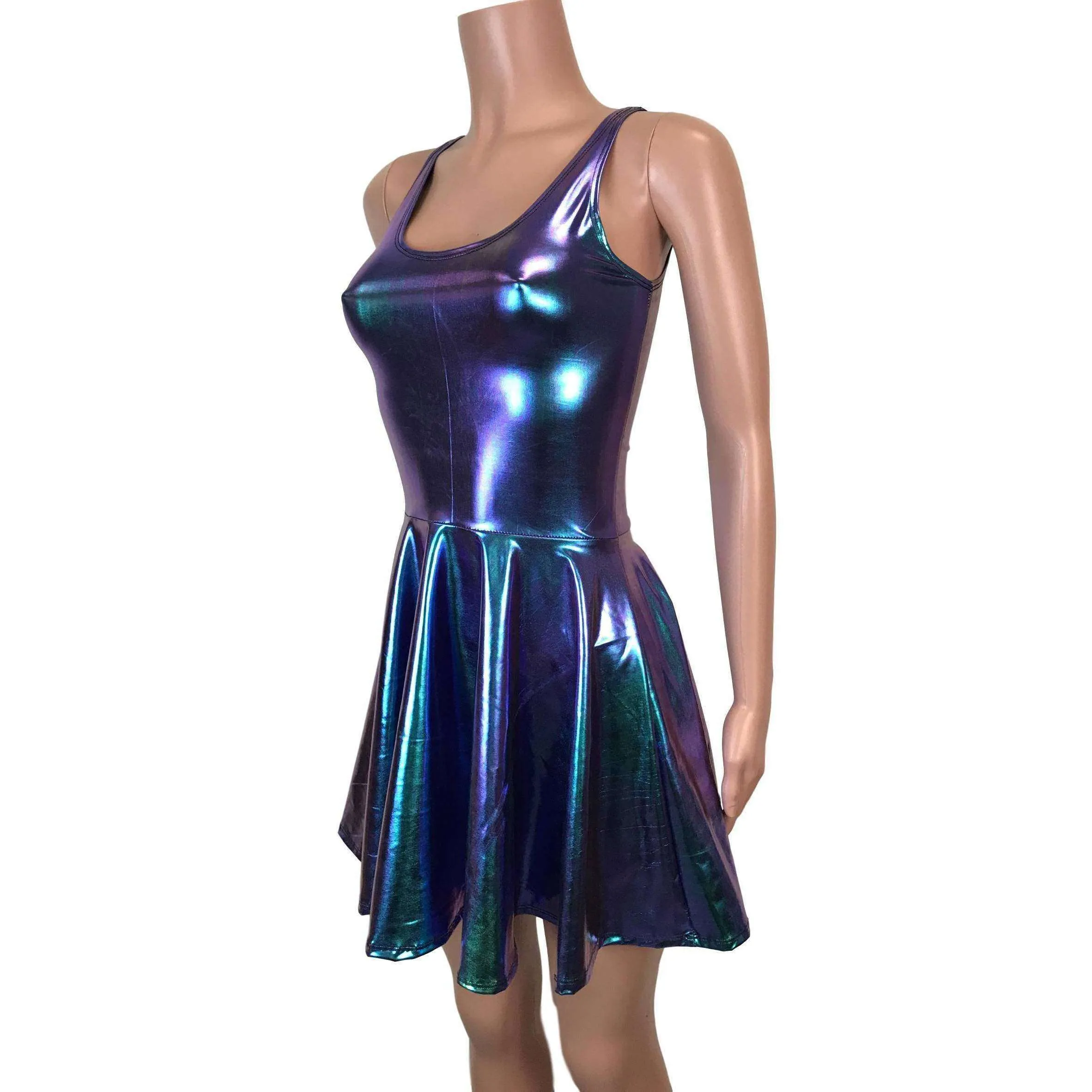 Holographic Oil Slick Skater fit n flare Tank Dress