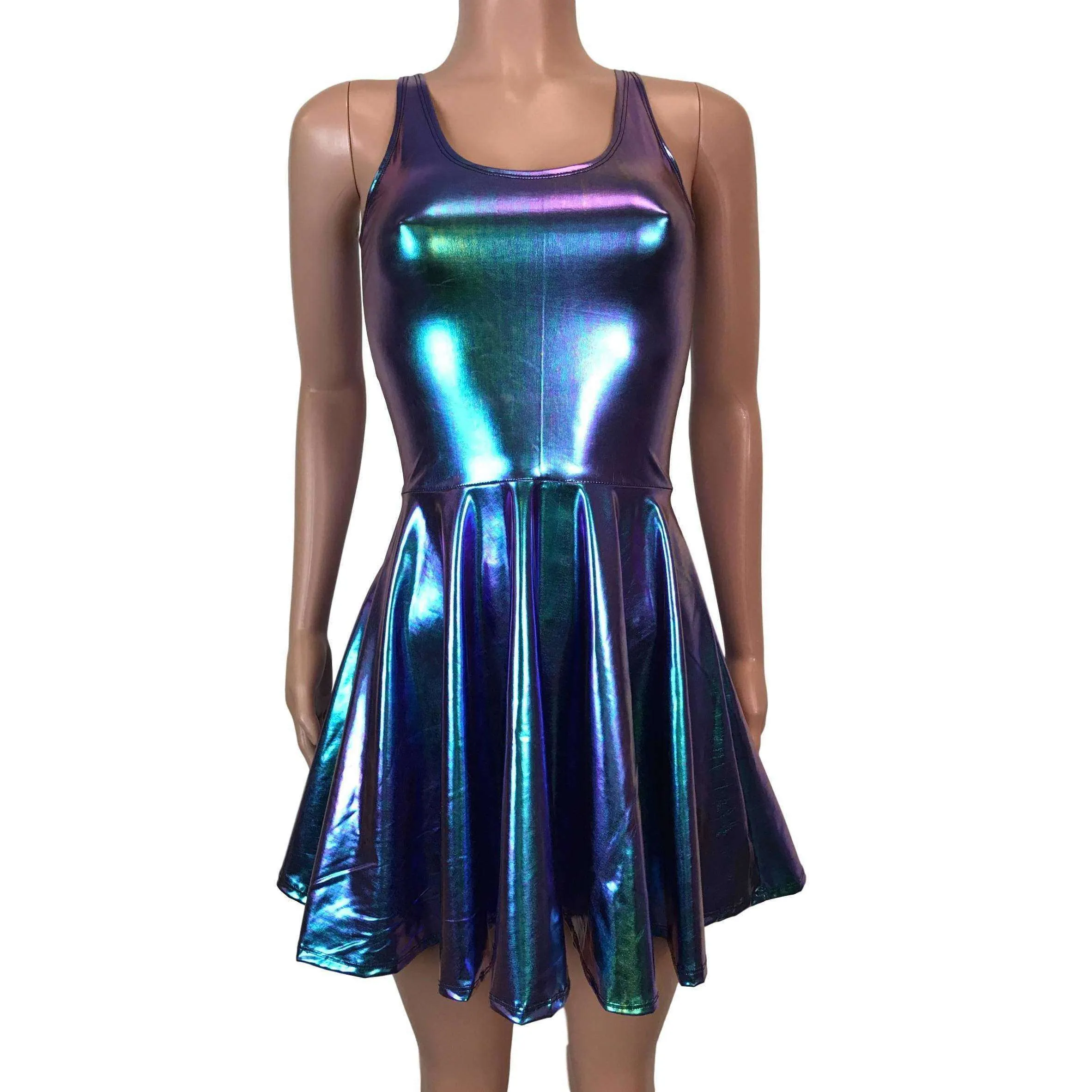Holographic Oil Slick Skater fit n flare Tank Dress