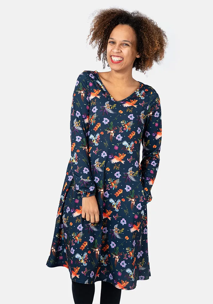 Nailah Pretty Birds Print Trapeze Dress