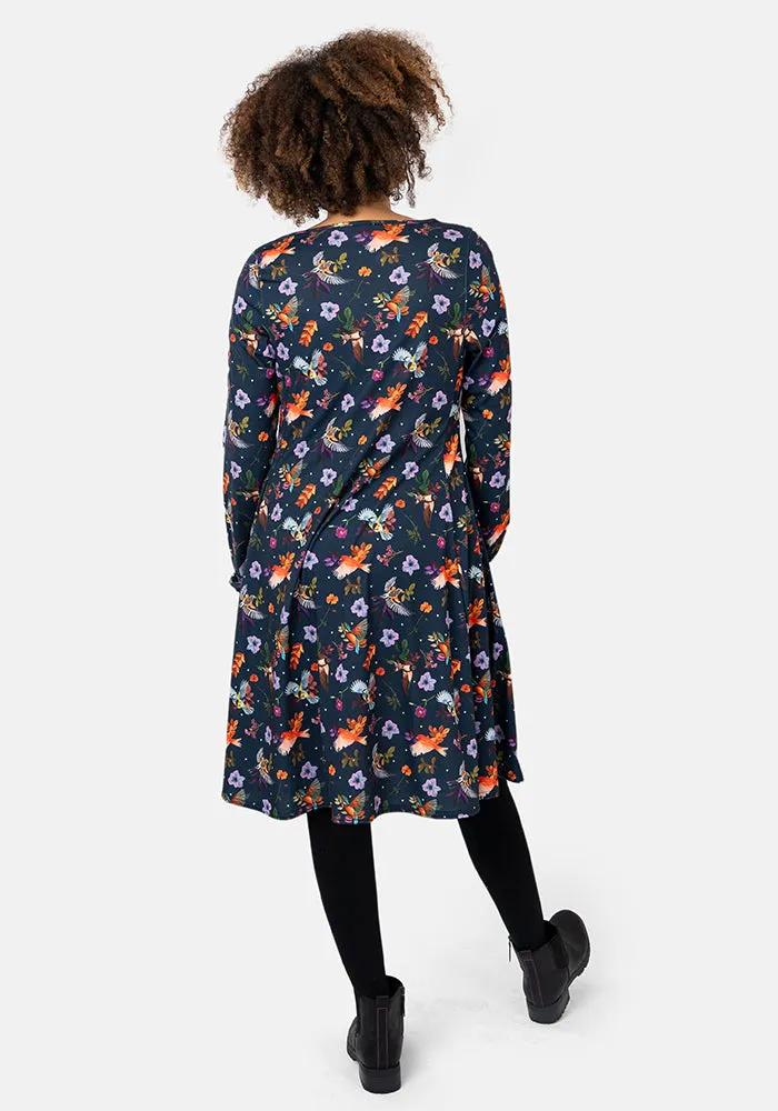 Nailah Pretty Birds Print Trapeze Dress