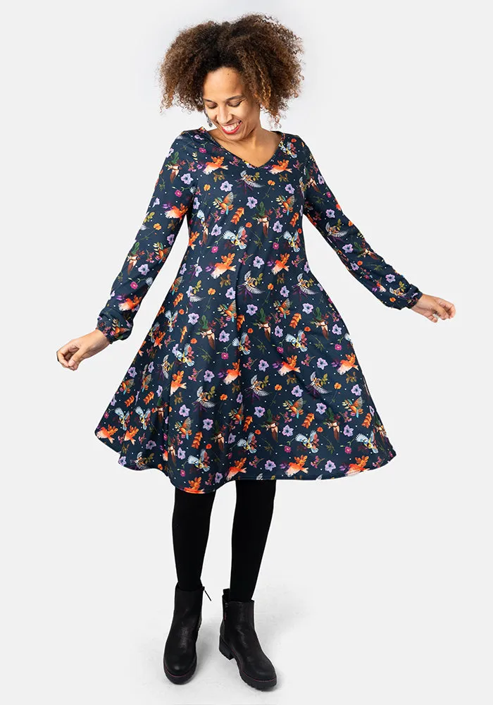 Nailah Pretty Birds Print Trapeze Dress