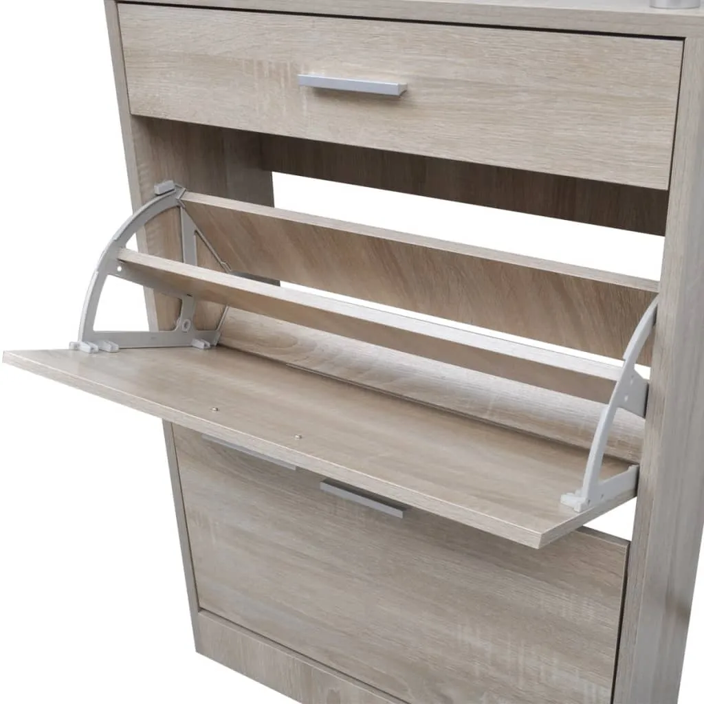 Shoe Cabinet with a Drawer and a Top Glass Shelf Wood Oak Look