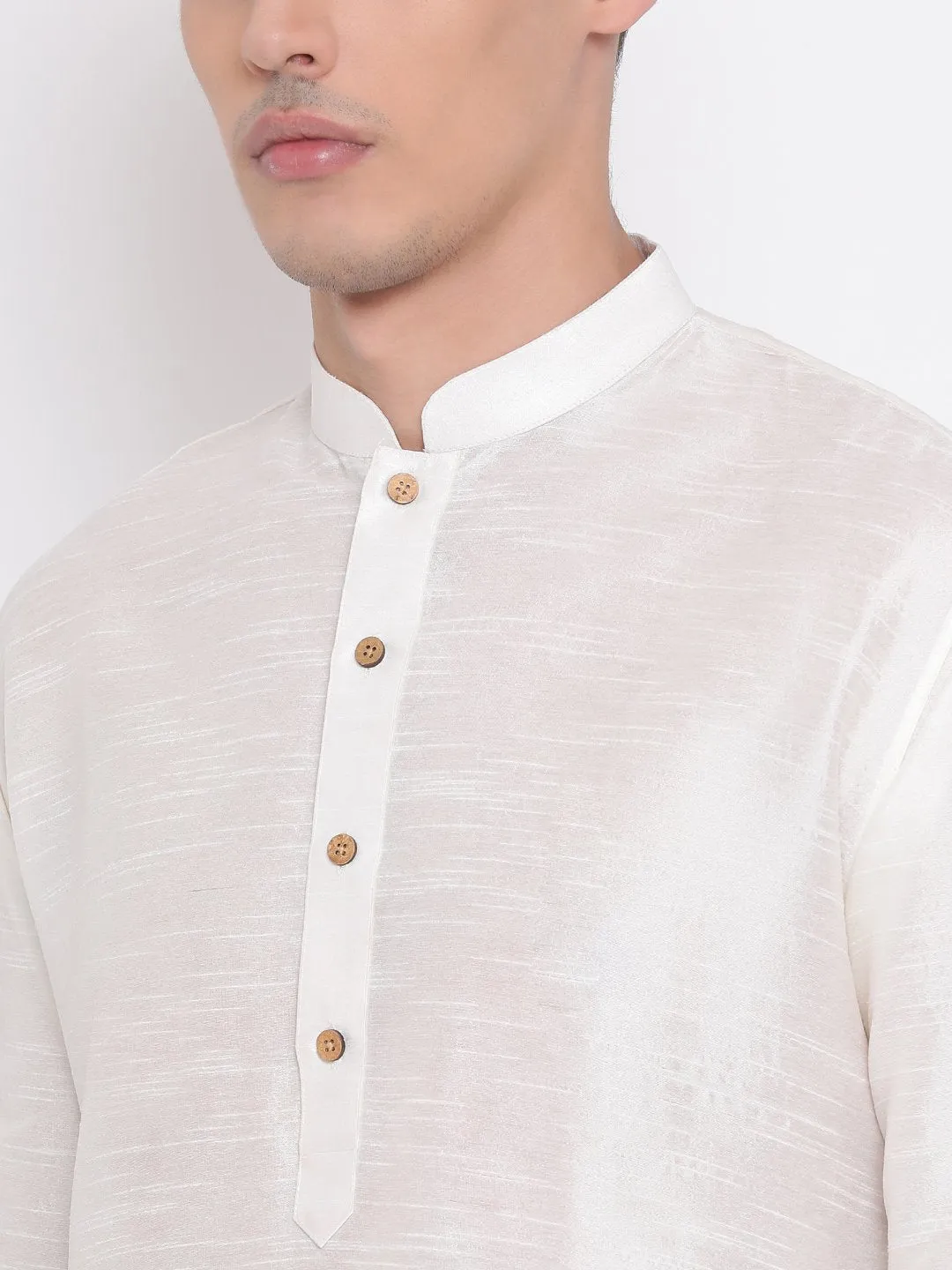 Vastramay Men's Cream Silk Kurta Dhoti