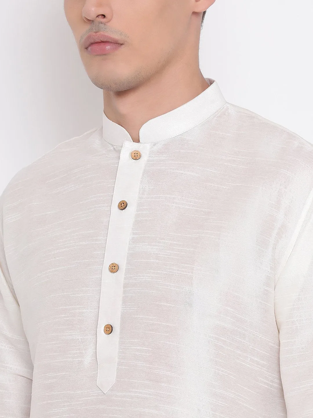Vastramay Men's Cream Silk Kurta Dhoti