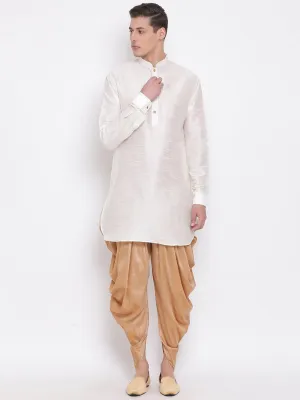 Vastramay Men's Cream Silk Kurta Dhoti